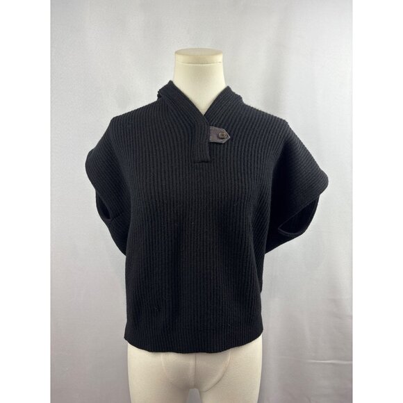 Women’s Brunello Cucinelli XXS Black Cashmere Sleeveless Hooded Sweater with But - Picture 1 of 8